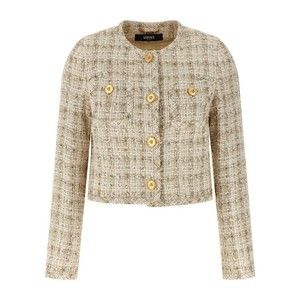 Versace Textured Tweed Cardigan With Medusa Button Closure - NWT